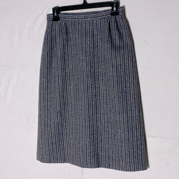 Vintage Dresses & Skirts - Vintage Ziba Grey Blue Wool Striped Pencil Skirt  S